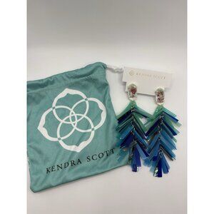 NWT Kendra Scott Justyne Earrings Blue Fringe Tassel Statement MOP Dangle